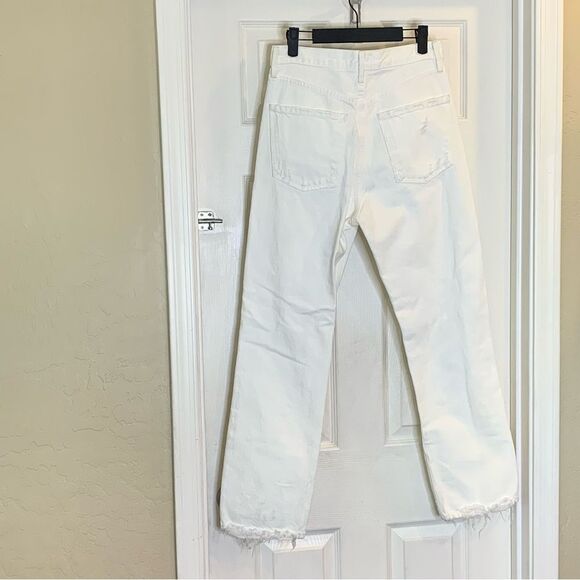 AGOLDE White Distressed High Rise Raw Hem Jeans Size 26 Button Fly - Picture 4 of 11